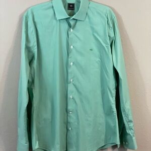 Mauro Boano green white micro check long‎ sleeve button up shirt, sz M, altered